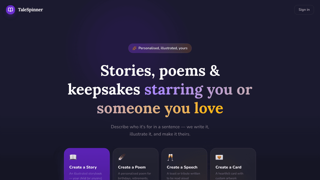TaleSpinner story creation interface